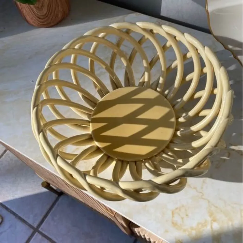 Lindsey Jordan Designs Ceramic Basket Bowl Fruit Bowl Centerpiece Yellow Weave